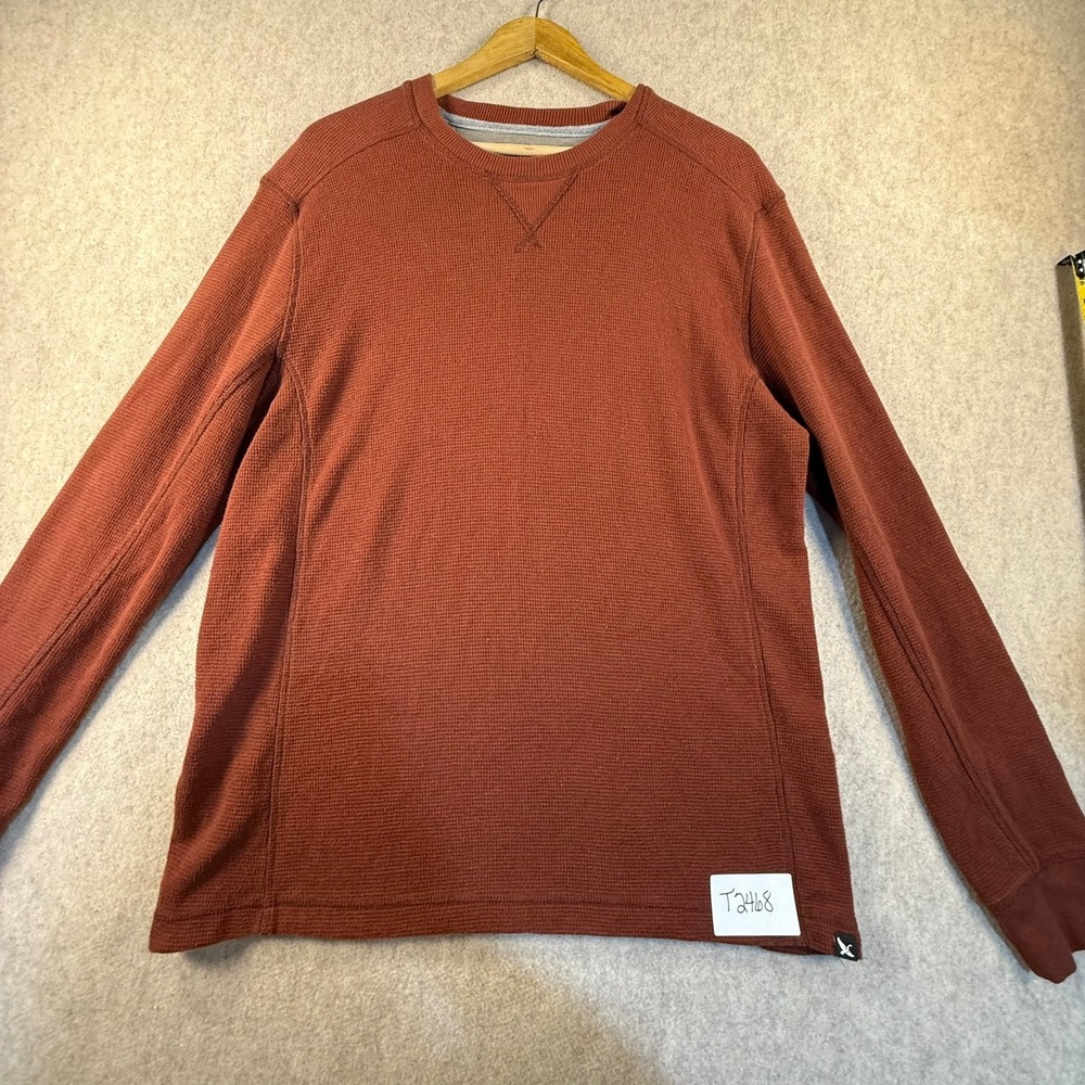 Eddie Bauer Mens Waffle Knit Thermal Long Sleeve Shirt Rust Orange Medium